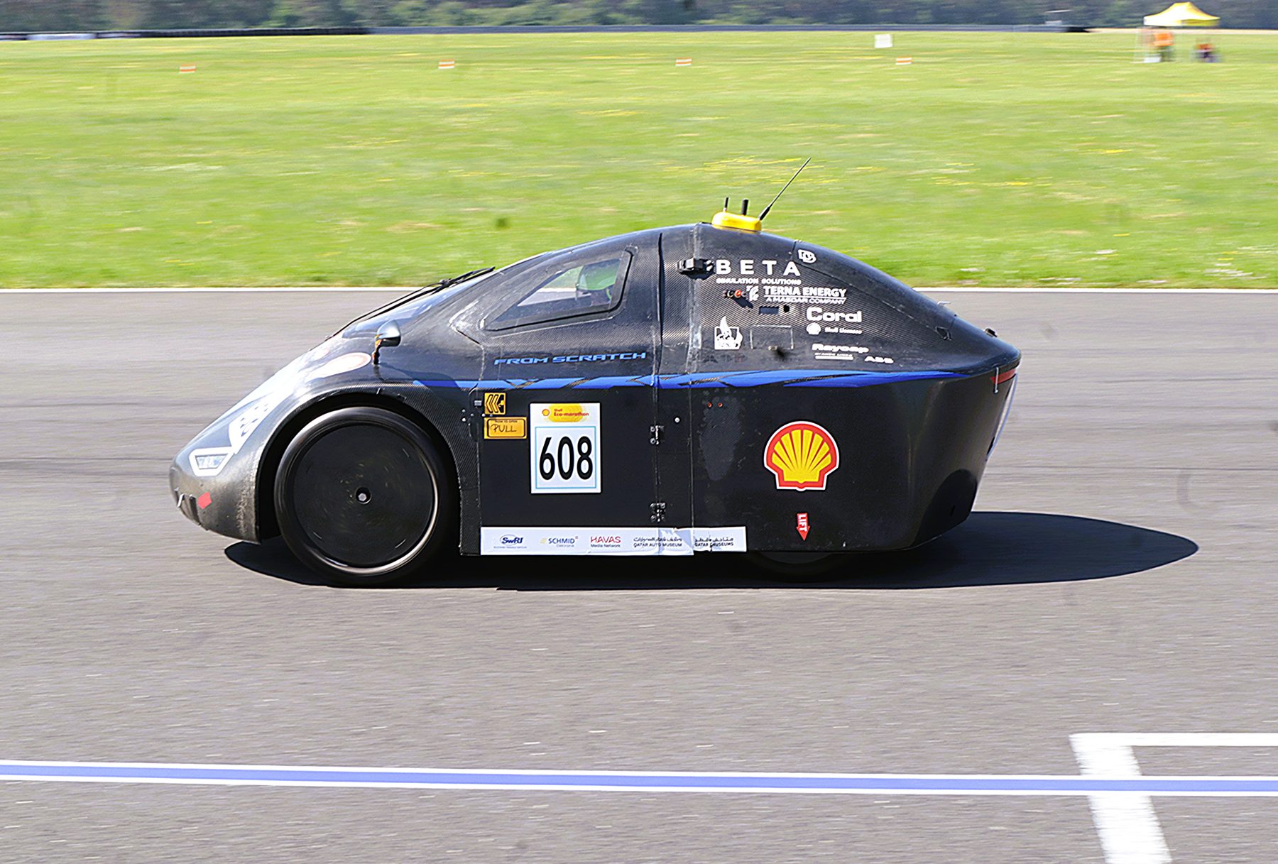 TUCer's Urban Concept Hydrogen prototype (#608) trackside at Shell Eco-marathon